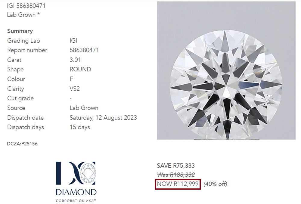 lab grown diamond example south africa