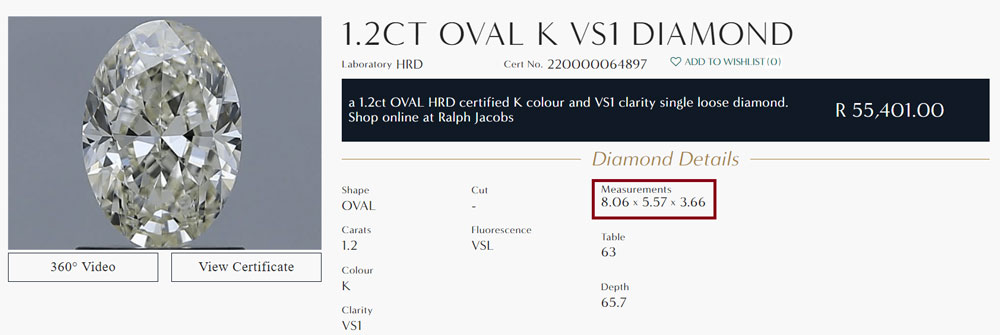 south african oval diamond comparison