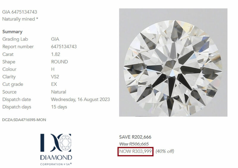 well balanced diamond example south africa